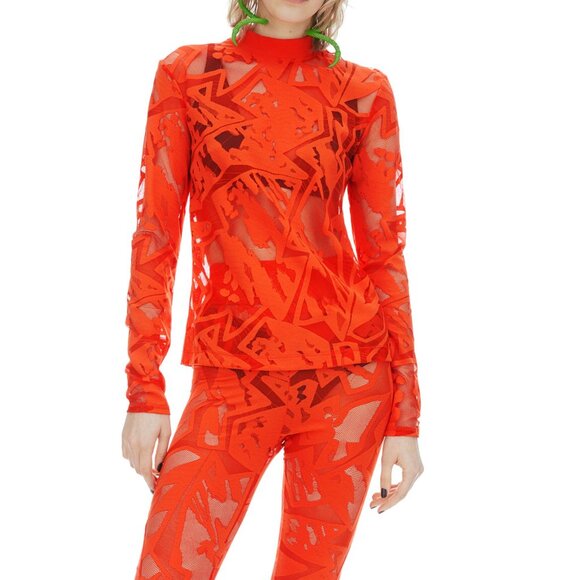 H&M Studio Collections Red Orange Casual Lace Skinny Capri Patterned Leggings M - Picture 8 of 8